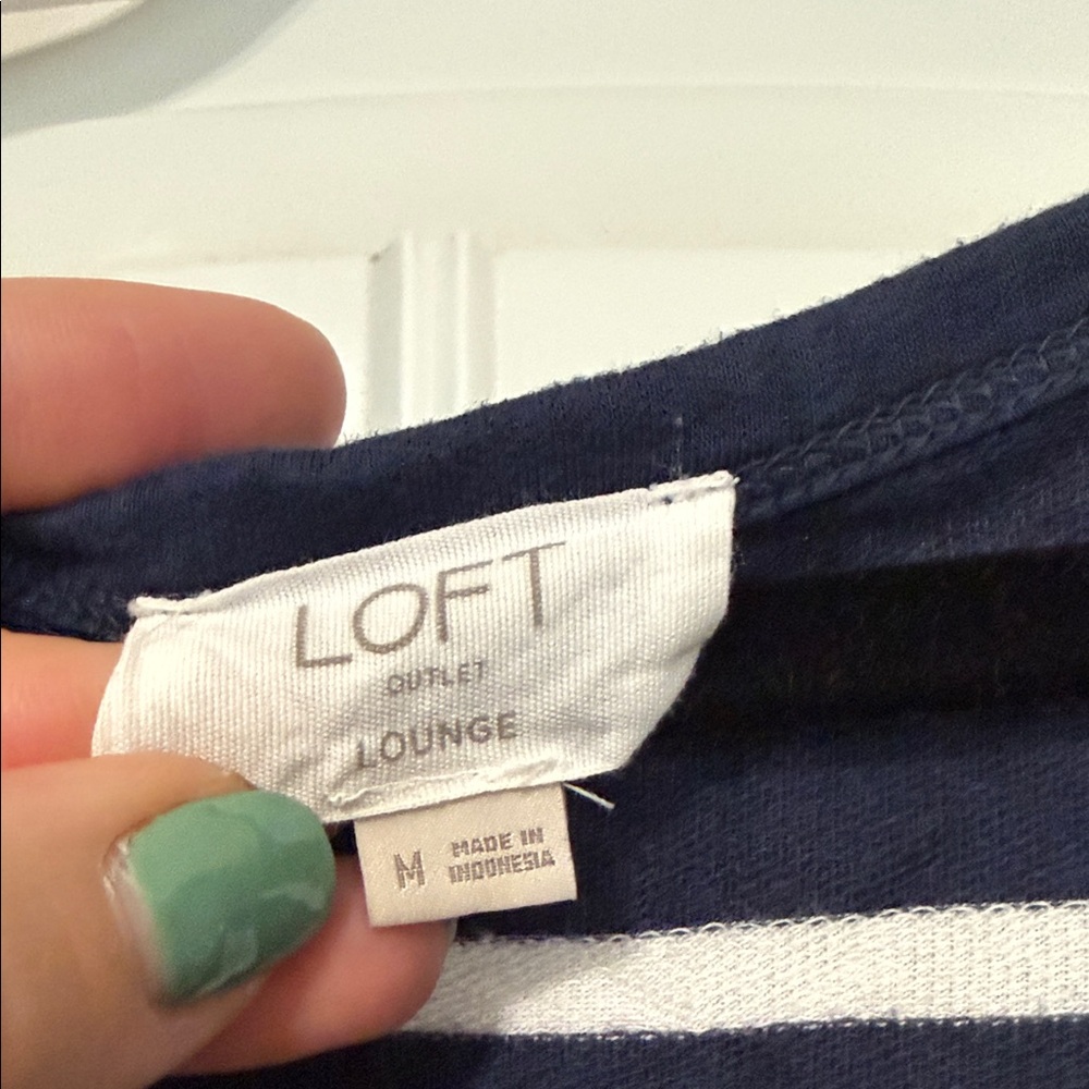 LOFT Navy and White Striped Tank Dress with Pom Trim - Picture 2 of 3
